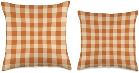 Thanksgiving Plaid – Burnt Orange Gingham for Cozy Fall Vibe Throw Pillow - Image 3
