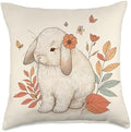Holland Lop Rabbit Autumn Fall Red Leaves Bunny Thanksgiving Throw Pillow by Unknown