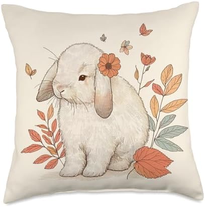 Holland Lop Rabbit Autumn Fall Red Leaves Bunny Thanksgiving Throw Pillow by Unknown