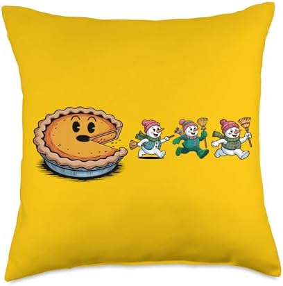 Funny Thanksgiving Pie Chase - Pac Pie Vs Snowmen Holiday Throw Pillow by Unknown