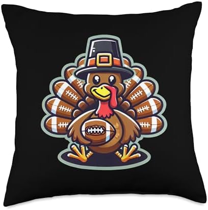 Football Turkey Funny Thanksgiving Animal Bird Sports Player Throw Pillow by Unknown