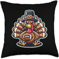 Football Turkey Funny Thanksgiving Animal Bird Sports Player Throw Pillow by Unknown