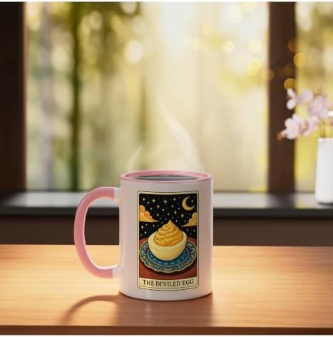 The Deviled Egg Tarot Card Ceramic Mug, Pink/White, 11oz - Image 3