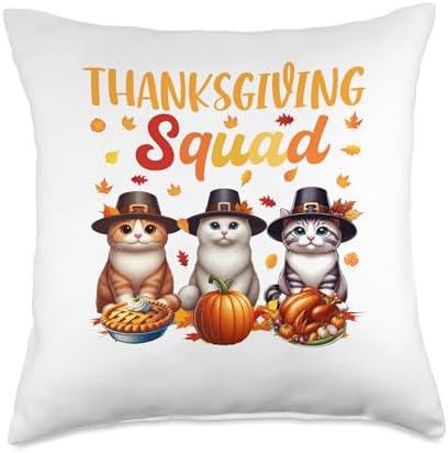 Thanksgiving Squad Three Cute Cats Costume Autumn Throw Pillow by Unknown