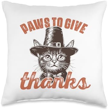 Thanksgiving Cat Kitten Pilgrim Vintage Paws To Give Thanks Throw Pillow by Unknown