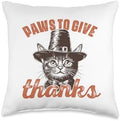 Thanksgiving Cat Kitten Pilgrim Vintage Paws To Give Thanks Throw Pillow by Unknown