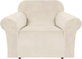 H.VERSAILTEX Stretch Velvet Armchair Cover Couch Covers 1 Cushion Chair Slipcover for Living Room Furniture Cover Crafted from Thick Comfy Rich Velour (Chair 31"-49", Ivory)