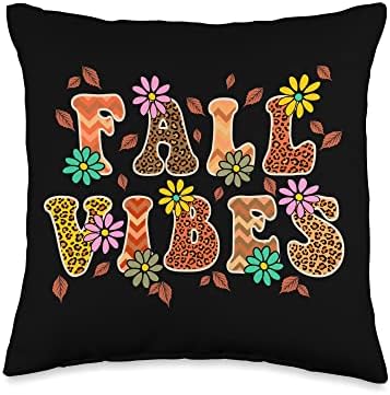 Fall Vibes Pumpkin Leopard Thanksgiving Happy Face Groovy Throw Pillow by Unknown