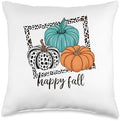 Happy Fall Thanksgiving Pumpkin Leopard Print Design Throw Pillow by Unknown