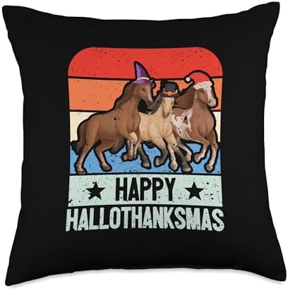 Thanksgiving Outfit Thankful Turkey Kids Women Men Horse Halloween Thanksgiving Christmas Happy Hallothanksmas Throw Pillow, 18x18, Multicolor by Unknown