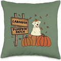 Labrador Pumpkin Patch Dog Lovers Thanksgiving Halloween Throw Pillow by Unknown