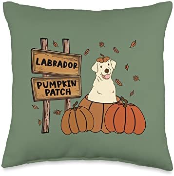 Labrador Pumpkin Patch Dog Lovers Thanksgiving Halloween Throw Pillow by Unknown