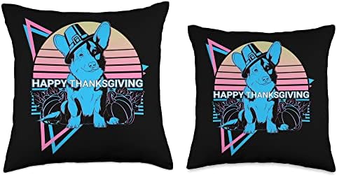 Funny Corgi Retro Happy Thanksgiving Throw Pillow - Image 3