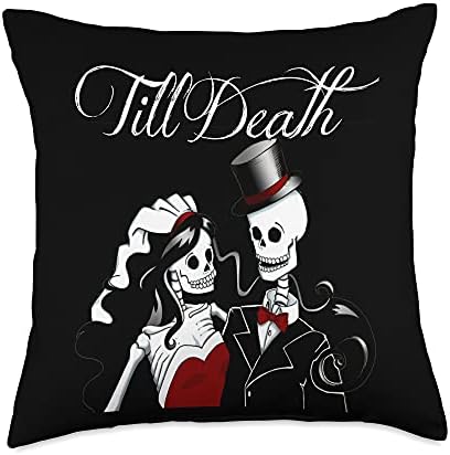 Halloween Wedding Gothic Bride Groom Skeleton Till Death Throw Pillow
