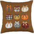 Cute Buffalo Plaid Pumpkin Coquette Bow Preppy Thanksgiving Throw Pillow by Unknown