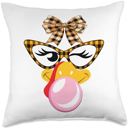 Thanksgiving Turkey Face Blowing Bubble Leopard Sunglasses Throw Pillow by Unknown