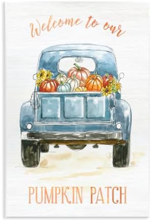 Pumpkin Patch Blue Farm Truck, 10 x 15 Inch Mounted Print on Wall Plaque by StupellIndustries