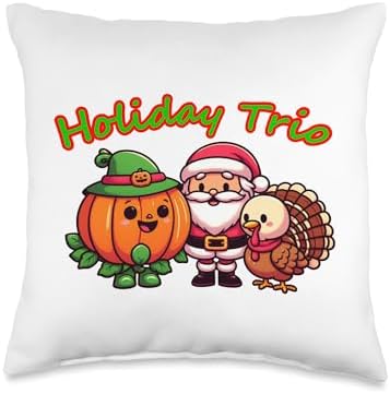halloween christmas thanksgiving holiday trio Throw Pillow by Unknown