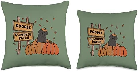 Labradoodle Pumpkin Patch Dog Lovers Thanksgiving Halloween Throw Pillow - Image 3