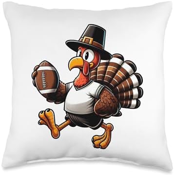 Funny Thanksgiving Turkey with Pilgrim Hat Football Player Throw Pillow by Unknown