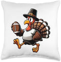 Funny Thanksgiving Turkey with Pilgrim Hat Football Player Throw Pillow by Unknown