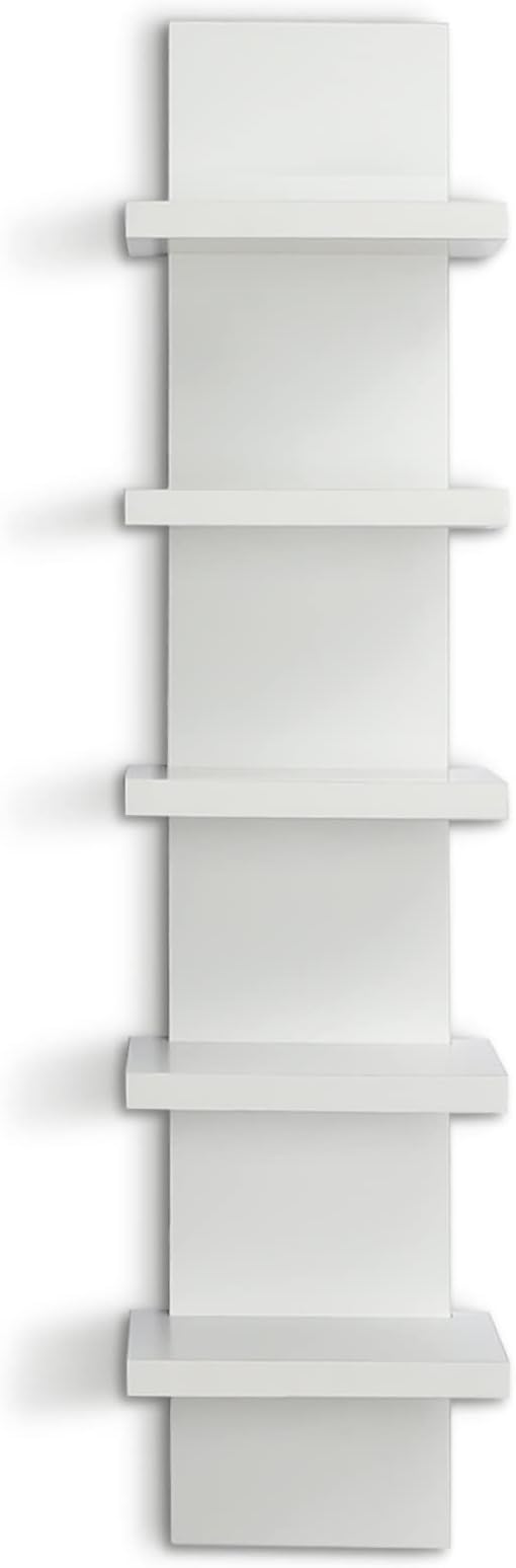 5 Tier Wall Shelves White, Vertical Column Shelf Floating Storage Home Decor Organizer Tall Tower Design Utility Shelving Bedroom Living Room, 30.7inch