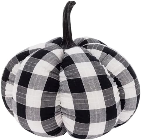 Boston International Fabric Pumpkin Tabletop Mantel Shelf Fall Autumn Thanksgiving Halloween Decorations for Home, Small, Black & White Check by BostonInternational