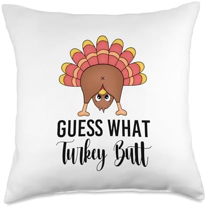 Guess What Turkey Butt Funny Sarcastic Turkey Thanksgiving Throw Pillow by Unknown
