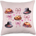 Coquette Bow Thanksgiving Day Turkey Hat Pink Throw Pillow by Unknown