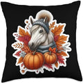Autumn Fall Horse Lover Thanksgiving Pumpkin Leaves Cute Throw Pillow by Unknown