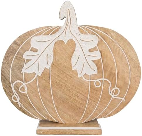 Boston International Fall Pumpkin Statue Tabletop Sculpture Thanksgiving Decorations for Home, 12.25" Large, Mango Wood Pedestal Pumpkin by BostonInternational