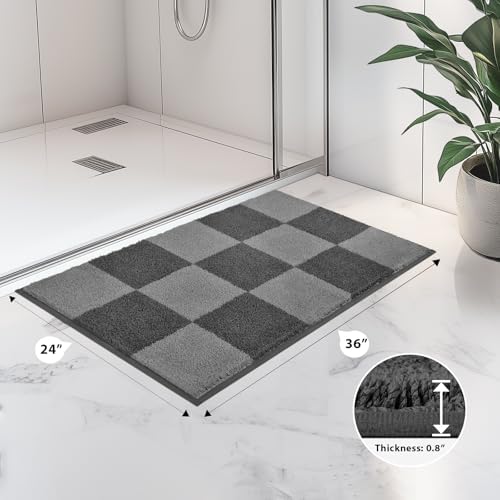 anllugs Bathroom Rugs, 24" x 36" Soft Bath Rugs, Checkered Grey & Dark Grey