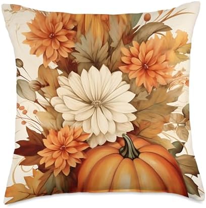 thanksgiving Vintage Autumn Flower Pumpkin Girl Women Fall Themed Throw Pillow, 18x18, Multicolor by Unknown