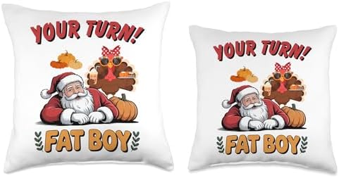Thanksgiving Christmas Santa Turkey Your Turn Fat Boy Throw Pillow - Image 3