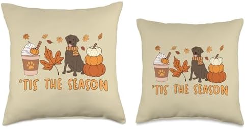 Tis The Season Labrador Retriever Fall Autumn Pumpkin Coffee Throw Pillow - Image 3