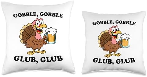 Thanksgiving Beer Turkey Gobble Gobble Glub Glub Funny Party Throw Pillow - Image 3