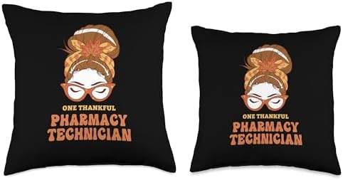 Thanksgiving Holiday Gifts and Designs Messy Bun Pharmacy Technician Thanksgiving Woman Throw Pillow, 16x16, Multicolor - Image 3