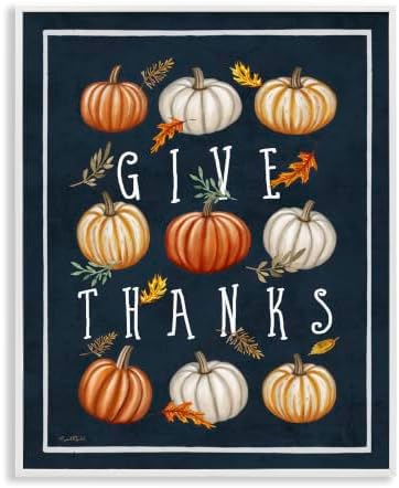 Autumn Pumpkins Give Thanks Holiday, 11 x 14 Inch Framed Giclée Print by StupellIndustries