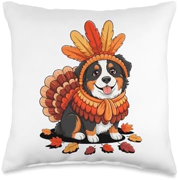 Thanksgiving Turkey Bernese Mountain Dog Throw Pillow by Unknown