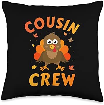 Thanksgiving cousin crew with cute turkey for family reunion Throw Pillow by Unknown