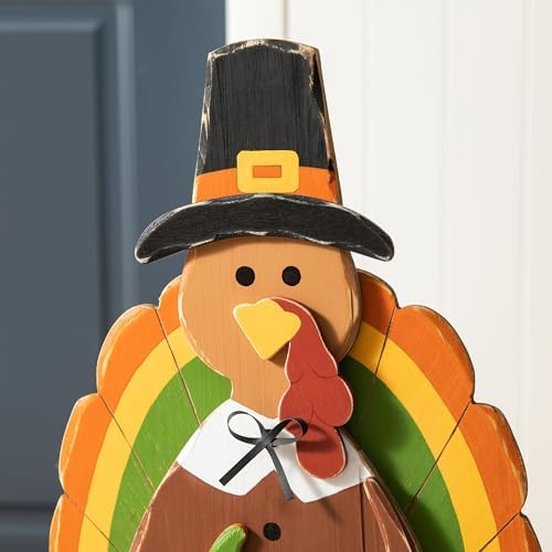 Glitzhome 30'H Thanksgiving Wood Turkey Porch Sign, Farmhouse Turkey Pumpkin Welcome Standing Decor for Fall Harvest, Rustic Autumn Decor - Image 4