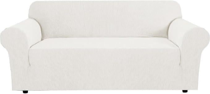 H.VERSAILTEX Stretch Couch Covers for Sofa 1 Piece Slipcovers for Couch and Sofas 3 Seater Couch Cover Feature Thick Jacquard Fabric with Elastic Bottom(Large Sofa 90"-100" Wide, Porcelain White)