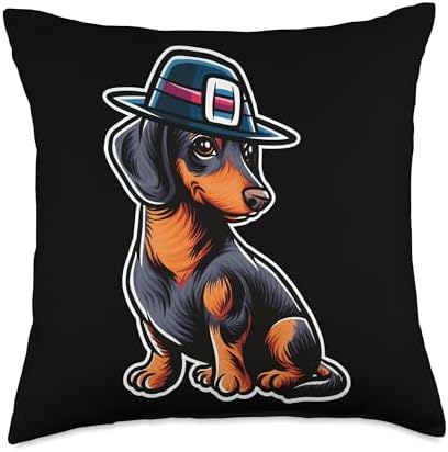 BCC Dachshund Shirts & Dog Lover Gifts Dachshund Dog Scarf Pilgrim Happy Thanksgiving Throw Pillow, 18x18, Multicolor by Unknown