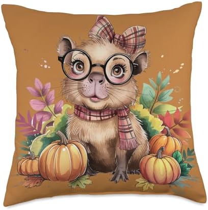 Fall Pumpkin Cute Capybara Fall Autumn Thanksgiving Throw Pillow by Unknown
