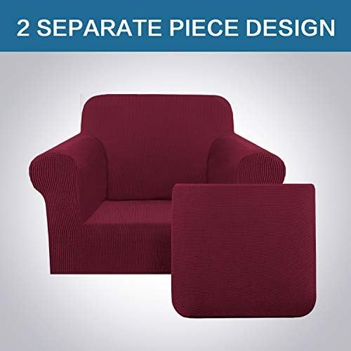 H.VERSAILTEX 2-Pieces Armchair Cover Super Rich Chair Slipcover/Furniture Cover Arm Chair Covers for Chairs, Knitted Jacquard Spandex Chair Cover Stay in Place, Skid Resistance (Chair, Burgundy)