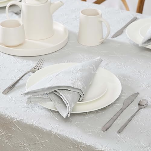 Laura Ashley Raised Embroidered Tablecloth, 60" x 144", Snowflake Silver - Image 6