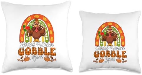 Social Worker Gobble Squad Thanksgiving Turkey Fall Rainbow Throw Pillow - Image 3