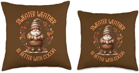 Hot Cocoa Fall Gnome For Sweater Weather Funny Thanksgiving Throw Pillow - Image 3