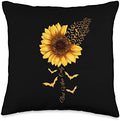Bat Vibes Only Sunflower Halloween Thanksgiving Throw Pillow by Unknown