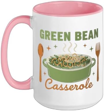 Green Bean Casserole Retro Thanksgiving Dinner Humor Ceramic Mug, Pink/White, 15oz by Unknown